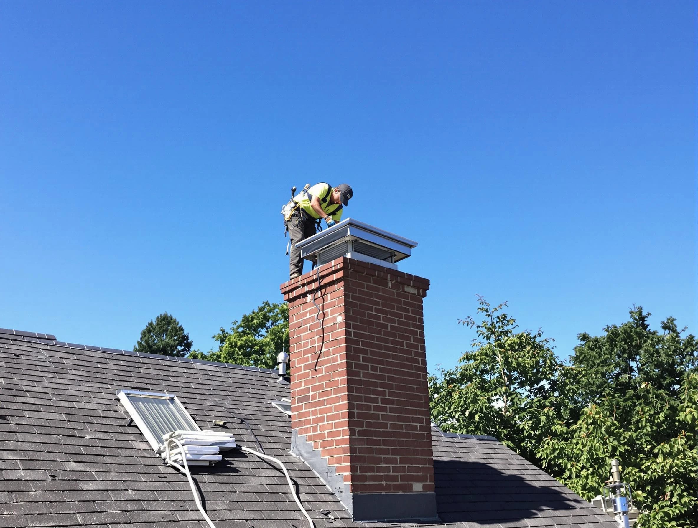 Smyrna Chimney Sweep technician measuring a chimney cap in Smyrna, GA