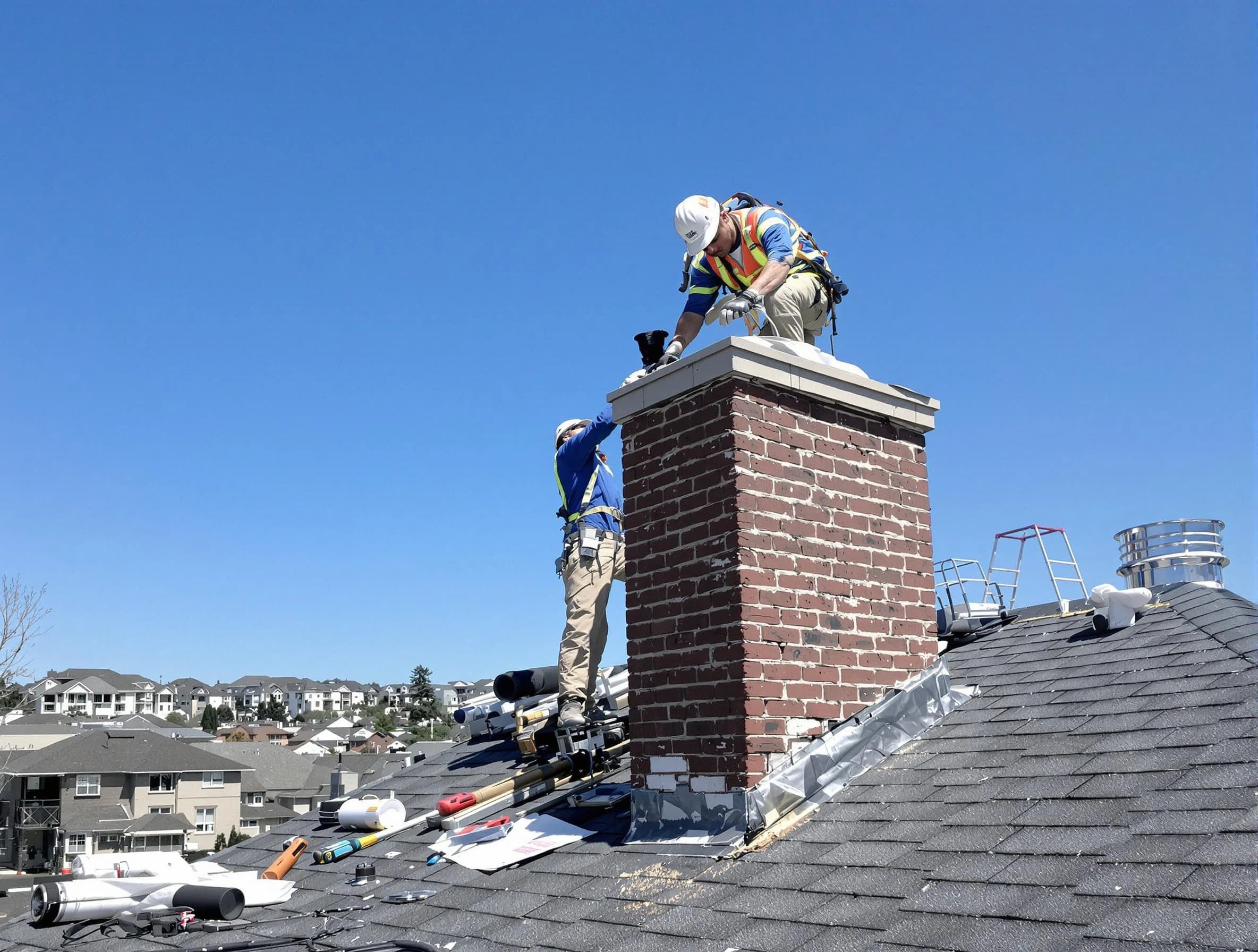 Smyrna Chimney Sweep repairing a chimney crown in Smyrna, GA