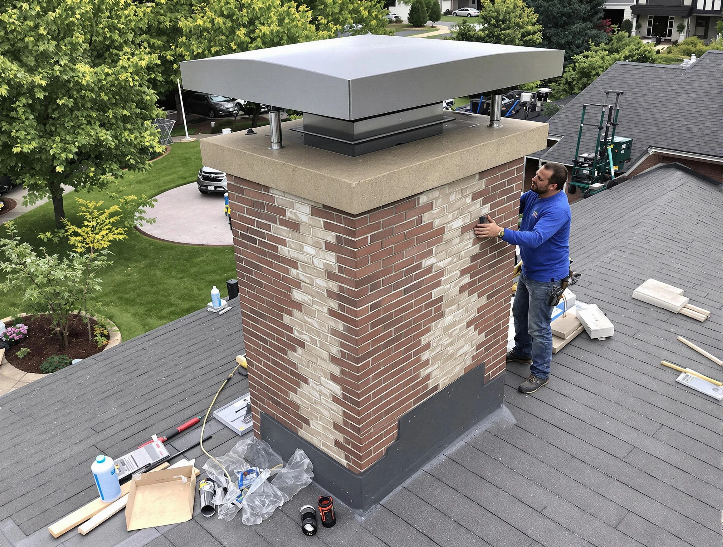 Smyrna Chimney Sweep team working on a custom chimney remodel in Smyrna, GA